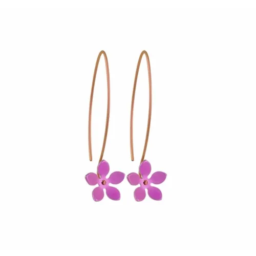 Large Five Petal Flower Pink Hook Drop Earrings